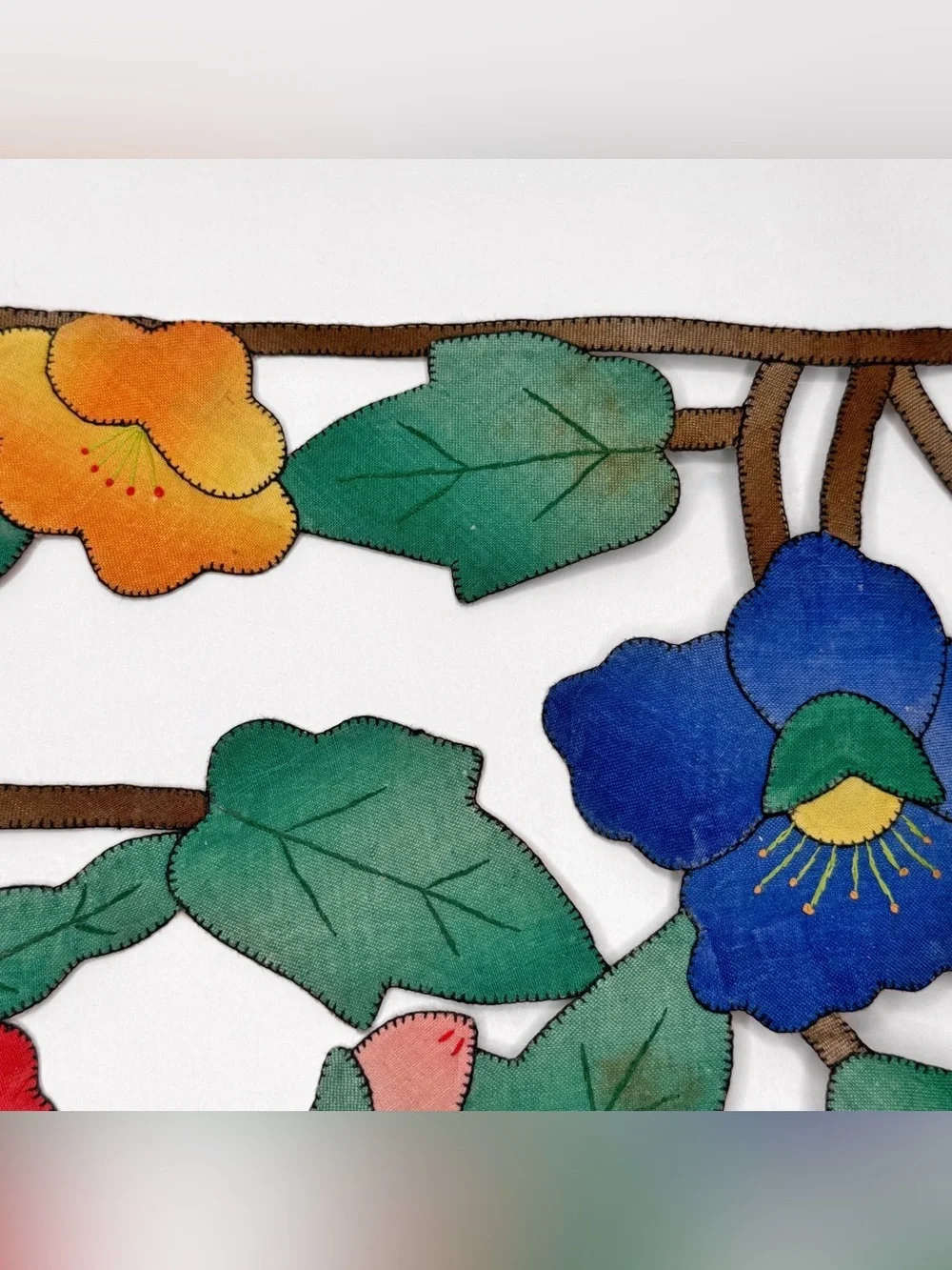 Vintage Handmade Cutwork Placemats Set 6 Dutch St Maarten Floral Applique 19x14”